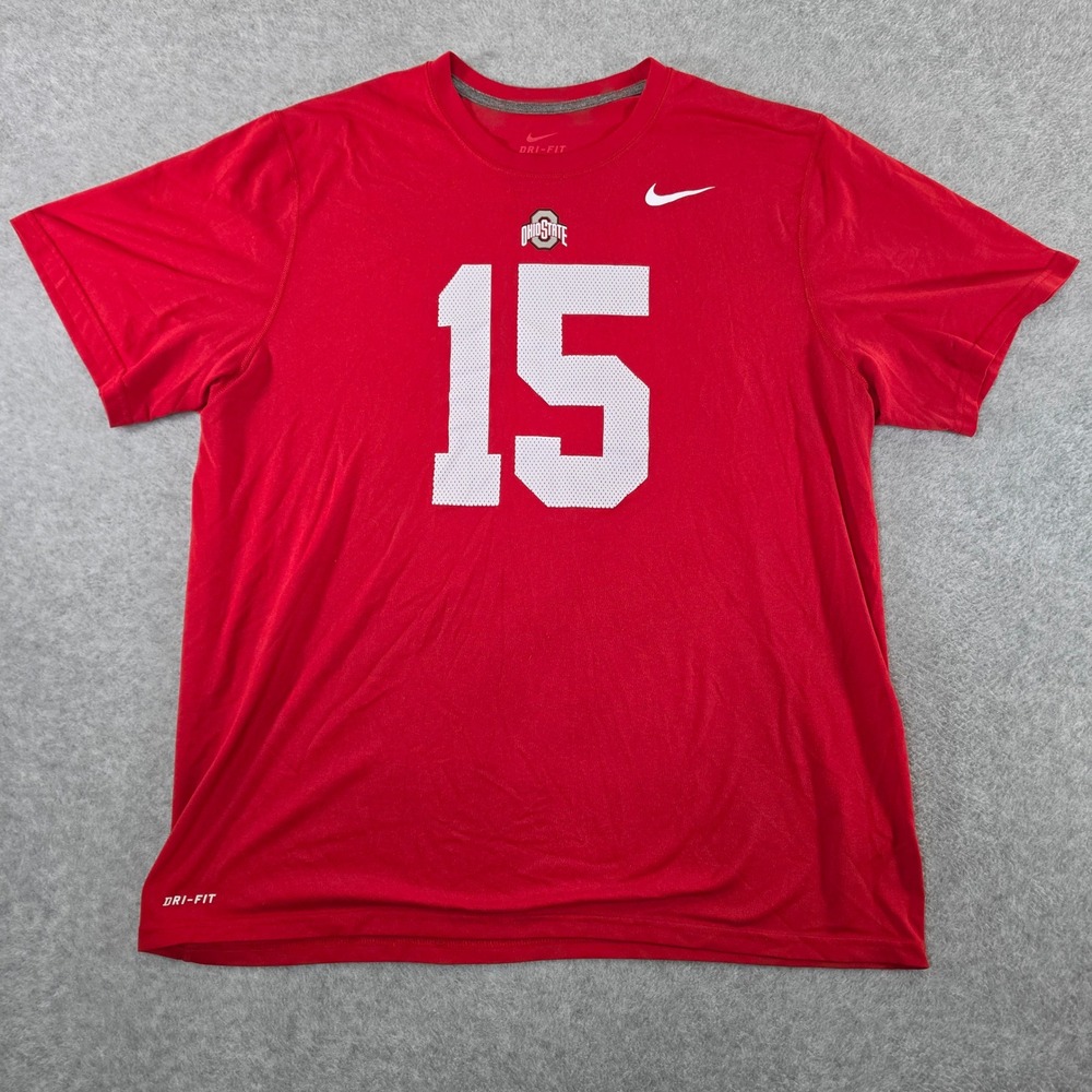 Nike Ohio State Buckeyes Dri-FIT Red T-Shirt Mens XL #15 FA1502GVB *Read*